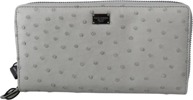 Dolce & Gabbana White Ostrich Leather Continental Mens Clutch Wallet , Grijs, Dames