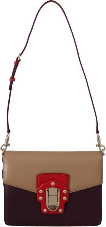Dolce & Gabbana Purple Beige Red Leather Crossbody Lucia Purse , Beige, Dames