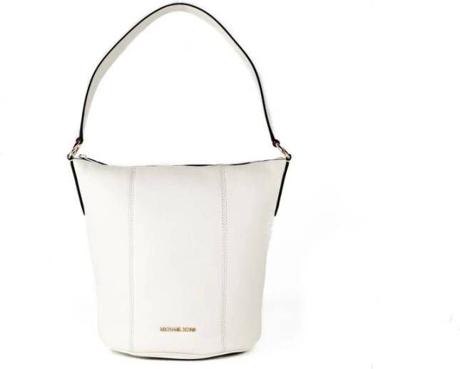 Michael Kors Brooke Medium Pebbled Leather Bucket Messenger Crossbody Handbag(Light Cream), Beige, Dames