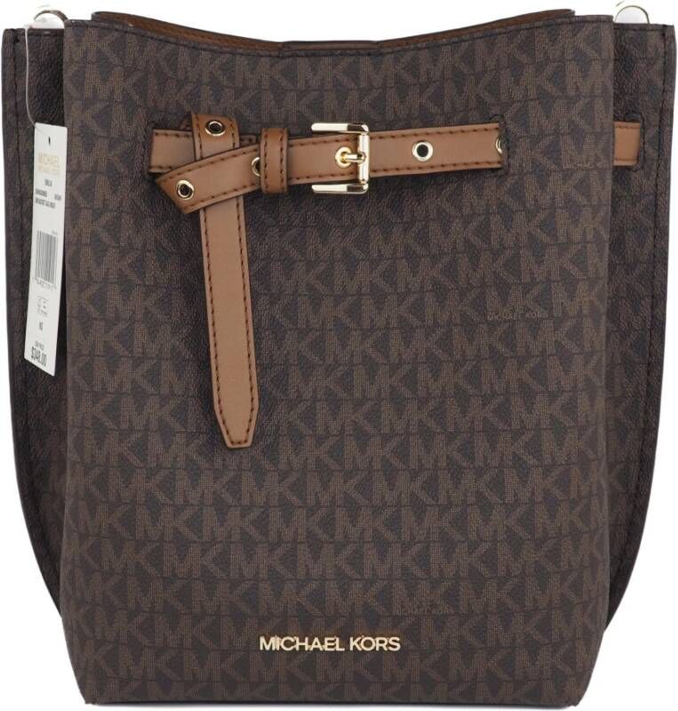 Michael Kors Emilia Small Signature PVC Bucket Bag , Bruin, Dames