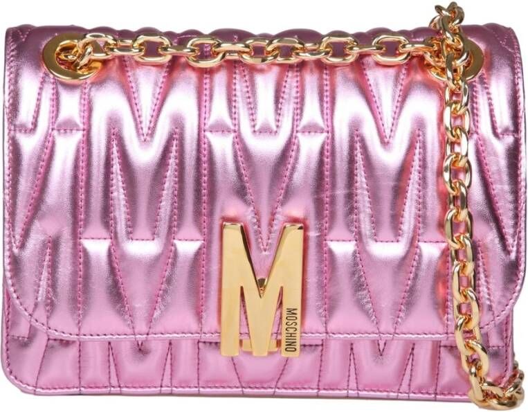 Moschino shoulder bag in matelasse leather , Roze, Dames
