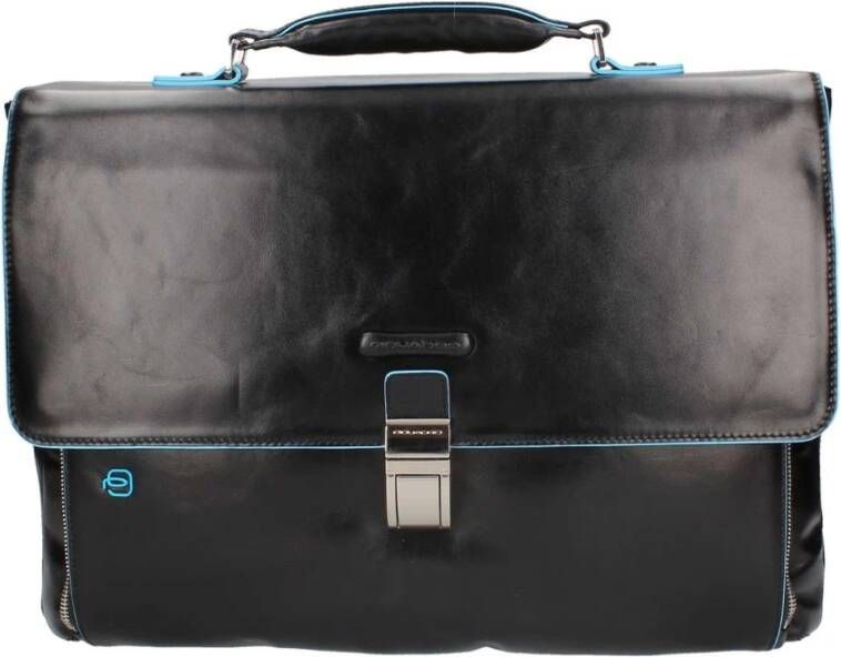 "Piquadro Blue Square Expandable Computer Portfolio Briefcase 15"" Black"