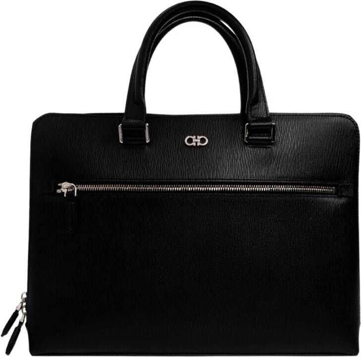 Salvatore Ferragamo Lederen aktetas met logo , Zwart, Heren