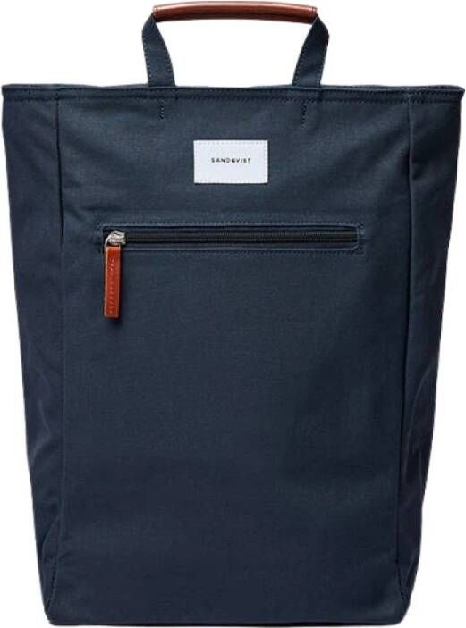 Sandqvist Tony Backpack blue with cognac brown leather backpack