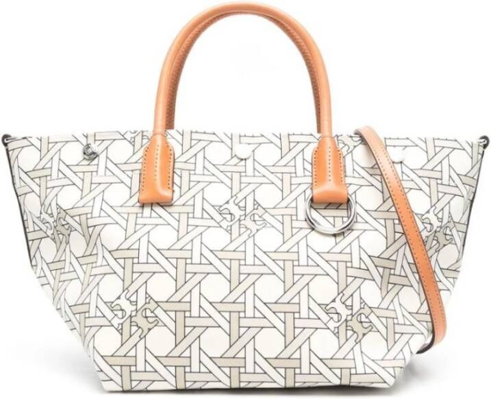 TORY BURCH Basketweave Logo Tote Bag , Wit, Dames