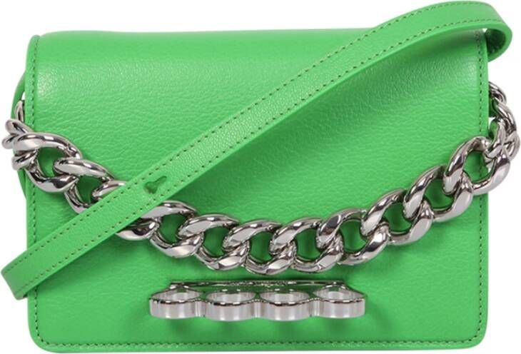 alexander mcqueen werkt zijn kenmerkende vier ringtas bij in appelgroen leer bij , Groen, Dames