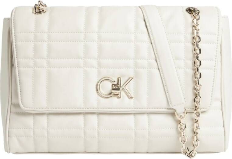 Calvin Klein re lock quilt shoulder bag lg , Beige, Dames