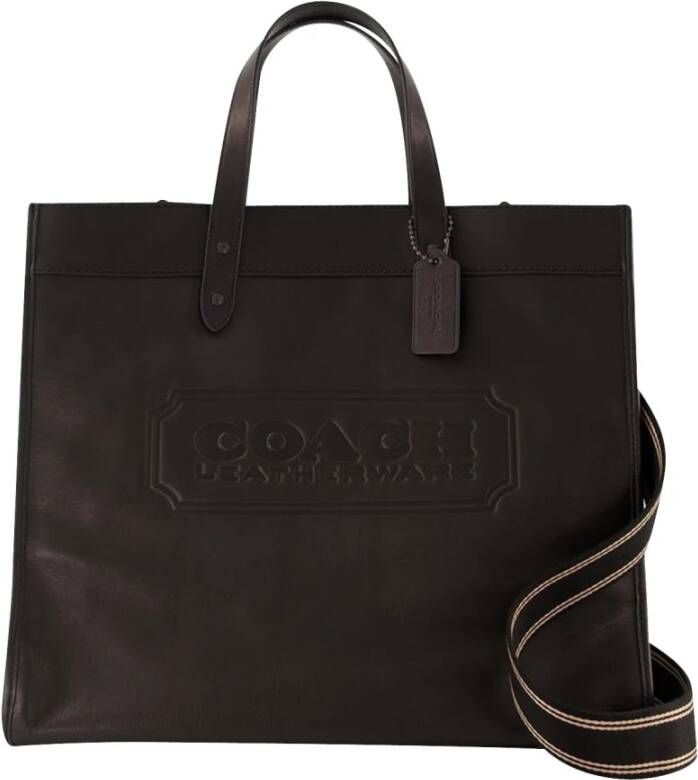 Coach Field Tote 40 in Black Leather , Zwart, Dames