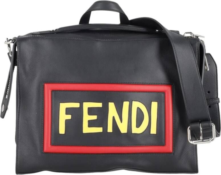 Fendi Vintage Fendi Lui Messenger Crossbody Bag in Black Calfskin Leather , Zwart, Dames