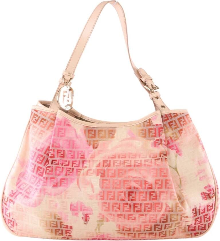 Fendi Pink/White Floral Print Zucchino Canvas Mama Forever Tote , Roze, Dames