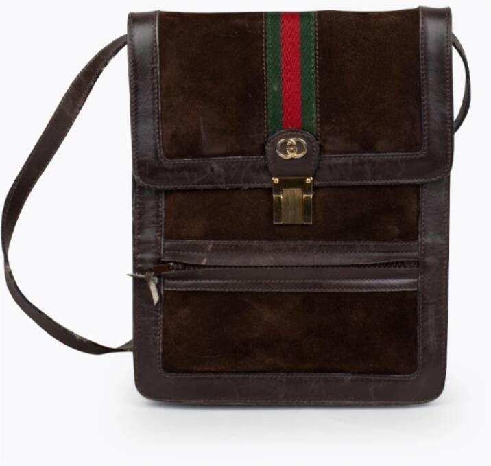 Gucci Vintage Preated GG Messenger Bag , Bruin, Dames