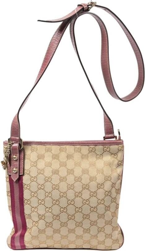 Gucci Vintage Web Jolicoeur Charms Messenger Bag , Beige, Dames
