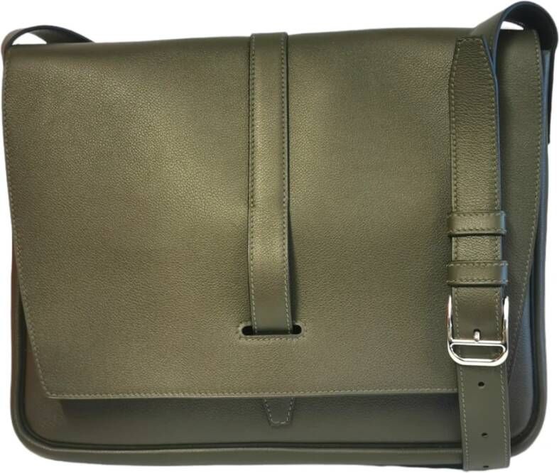 Hermès Vintage Pre eigendom Steve Light Messenger Bag vert maquis Togo , Groen, Dames