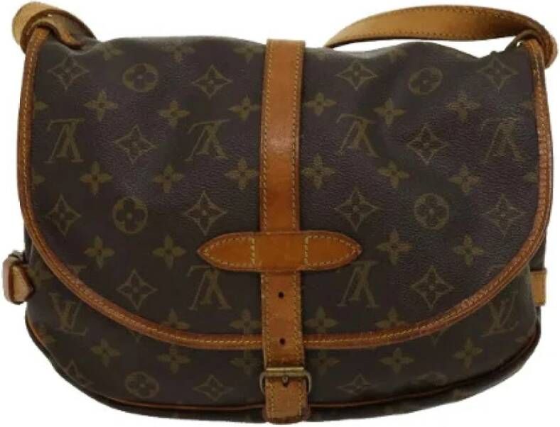 Louis Vuitton Vintage Preated Saumur 30 Monogram Messenger Bag , Bruin, Dames