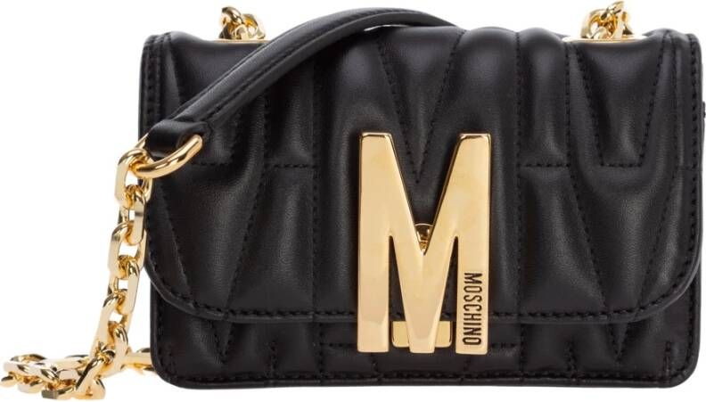 Moschino women's leather cross body messenger shoulder bag , Zwart, Dames