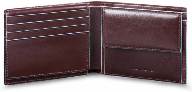 Piquadro Blue Square Men&apos, s Wallet With Flip Up/Coin Pocket Mahogany