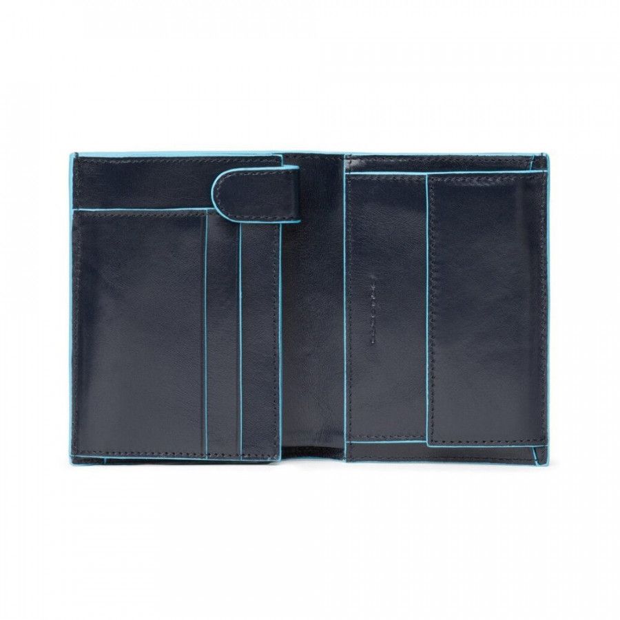 Piquadro Blue Square Vertical Wallet 10 Cards With Coin Case Night Blue