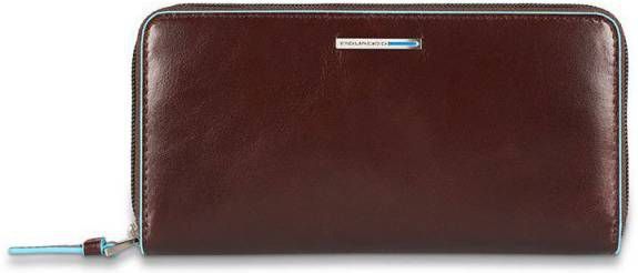 Piquadro Blue Square Women Zip Long Wallet Mahogany