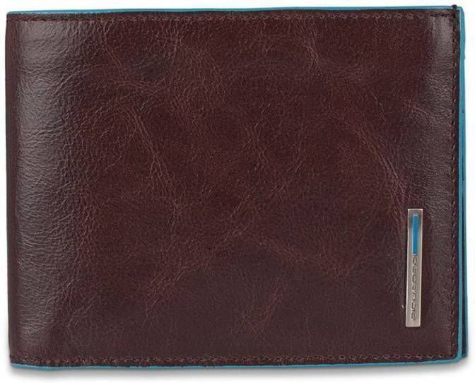 Piquadro Blue Square Men&apos, s Wallet With Coin Pocket Mahogany