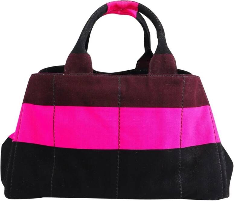 Prada Vintage Prada canapa gestreepte draagtas in roze en bruin canvas , Roze, Dames