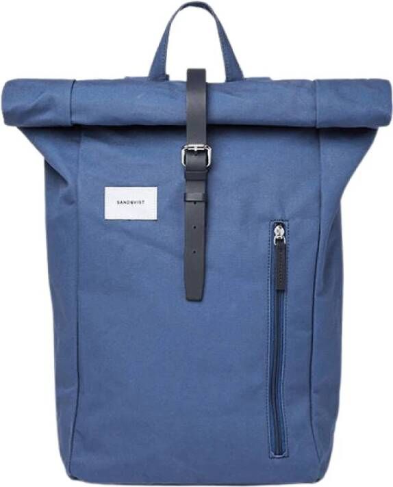 Sandqvist Dante Backpack blue with blue leather backpack