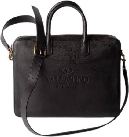 Valentino Black leather brief case Colour Noir , Zwart, Heren
