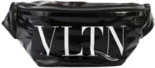 Valentino Black leather fanny pack with white Vltn logo Colour Noir , Zwart, Heren