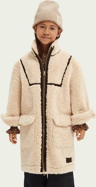 Scotch and Soda Winterjassen Girls Longer length bonded teddy coat Wit
