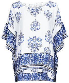 Desigual top met all over print en vleermuismouwen wit/blauw