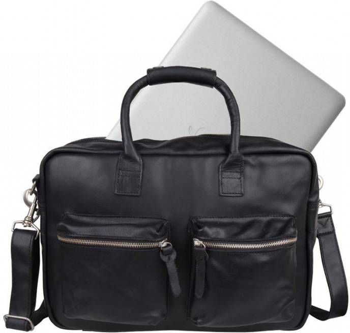 Cowboysbag 15, 6 inch leren handtas The College Bag zwart