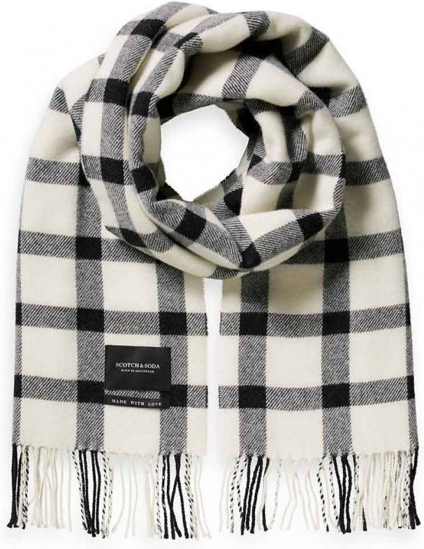 Scotch and Soda Sjaals Fringed woven Wool scarf Wit