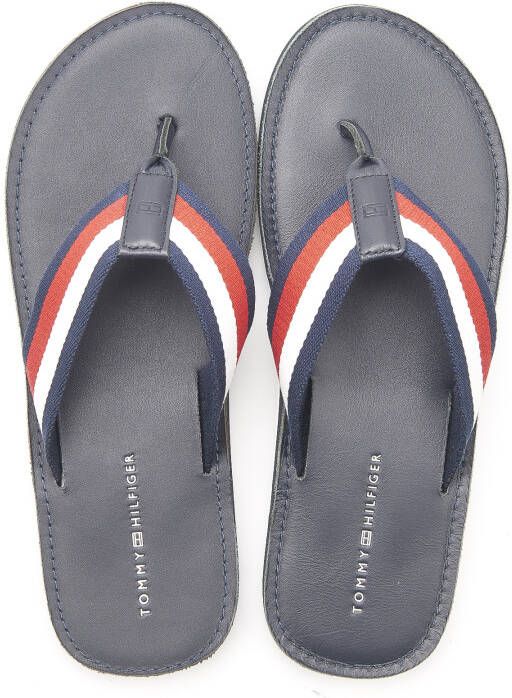 Tommy Hilfiger Teenslippers ELEVATED LEATHER BEACH SANDAL met gestreepte band