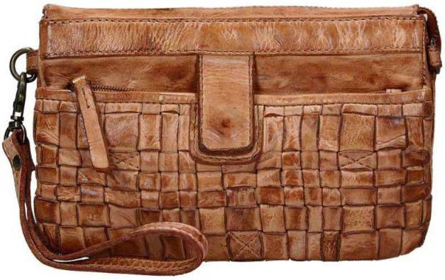 Bear Design Cow Lavato Woven Clutch cognac