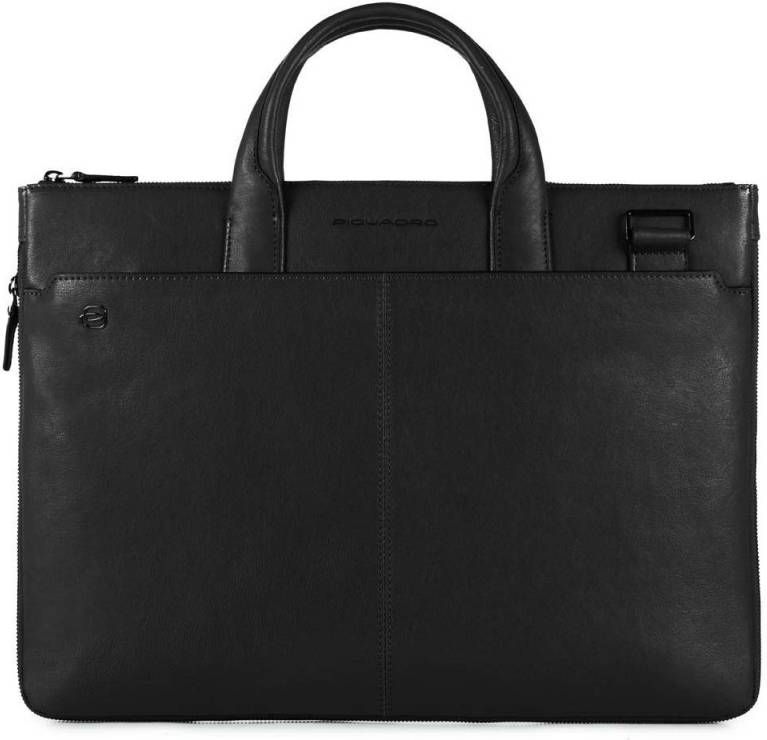 Piquadro Black Square Small Expandable Computer Bag 15.6&apos, &apos, Black