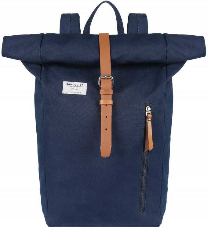 Sandqvist Dante Backpack blue with cognac brown leather backpack