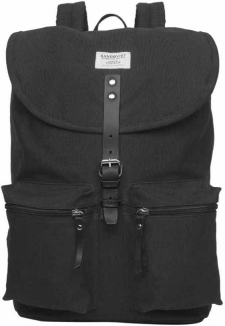 Sandqvist Roald Backpack black with black leather backpack