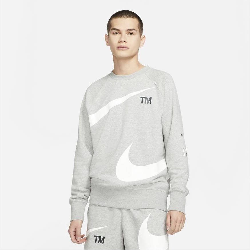 Nike Sportswear Swoosh Fleecetop met ronde hals voor heren Dark Grey Heather/White Heren