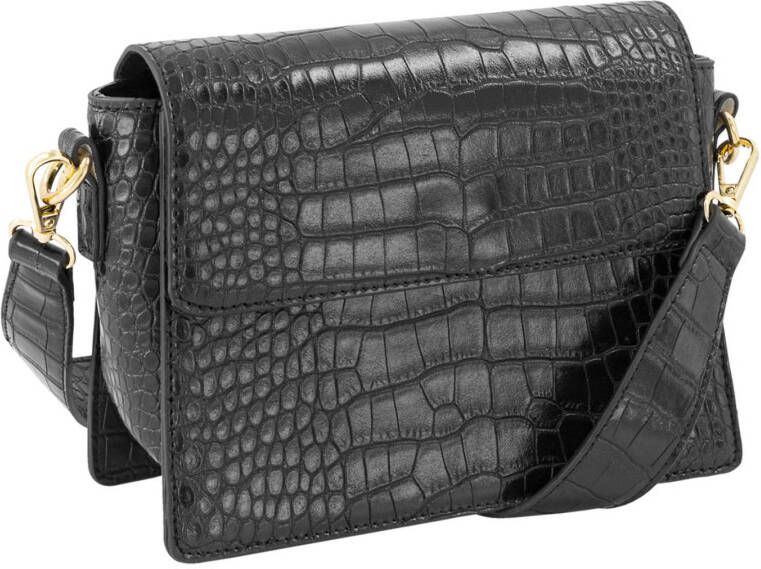 Graceland Zwarte handtas krokodillenprint maat