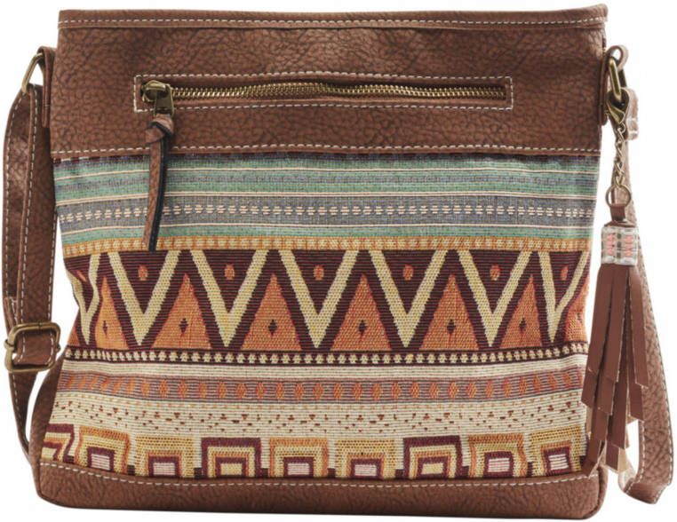 Graceland schoudertas met all over print bruin