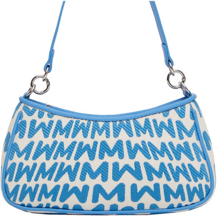 Mango schoudertas met all over logoprint blauw