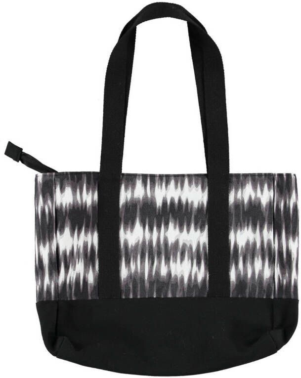 Sarlini strandtas met tie dye print zwart/wit