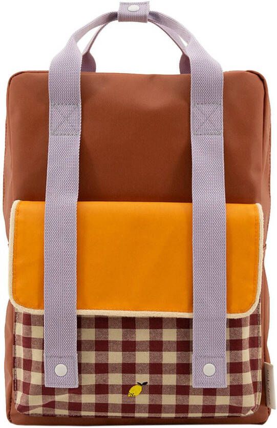 Sticky Lemon Gingham Backpack Large chocolate sundae daisy yellow mauve lilac