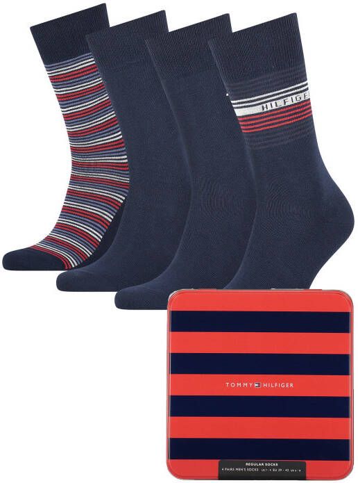 Tommy Hilfiger Sokken Men Sock 4P Tin Giftbox Stripe Blauw