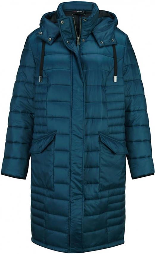 MIAMODA Doorgestikte jas met afneembare capuchon Petrol