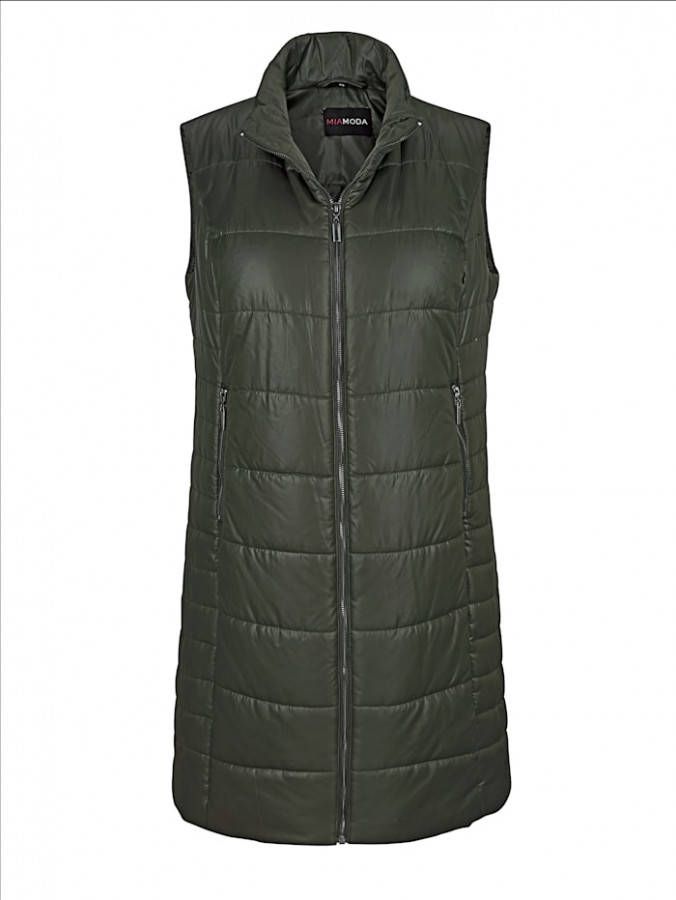 MIAMODA Lange bodywarmer met stiksels rondom Flessengroen