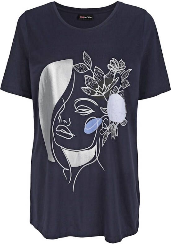 MIAMODA Longshirt met print en siersteentjes Marine